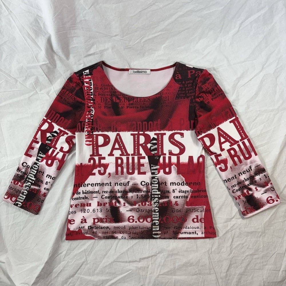 Y2K Paris Rhinestone Baby Tee Cropped Graphic Bellisima - Picture 3 of 8